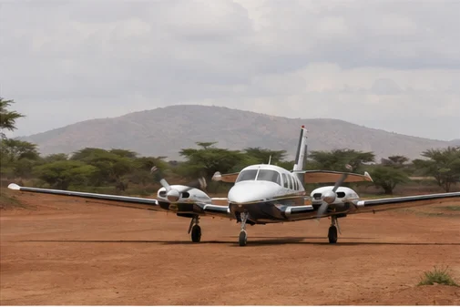 Light aircraft at a remote East African safari airstrip