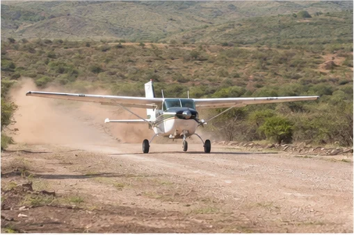 Light aircraft at an East African safari airstrip