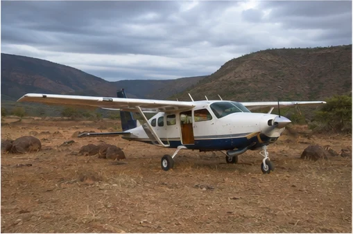 Light aircraft at an East African safari airstrip