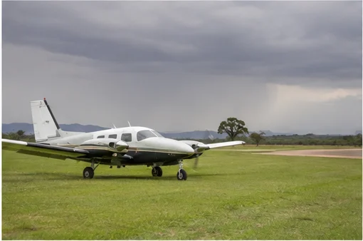 Light aircraft at an East African safari airstrip