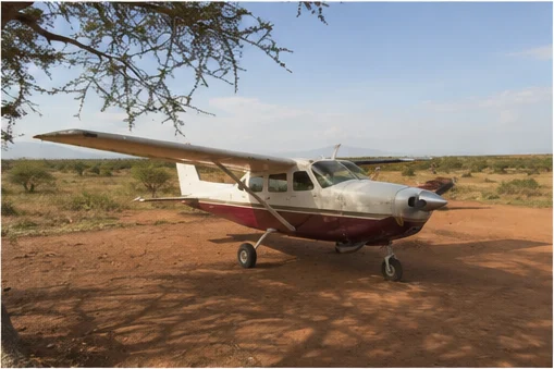 Light aircraft at an East African safari airstrip