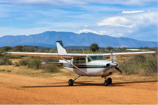 Light aircraft at a remote East African safari airstrip