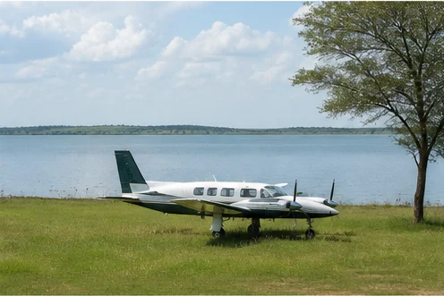 Light aircraft at an East African safari airstrip