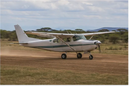 Light aircraft at a remote East African safari airstrip