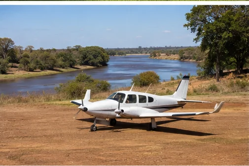 Light aircraft at an East African safari airstrip