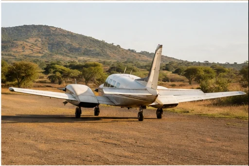 Light aircraft at a remote East African safari airstrip