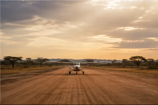 Light aircraft at an East African safari airstrip