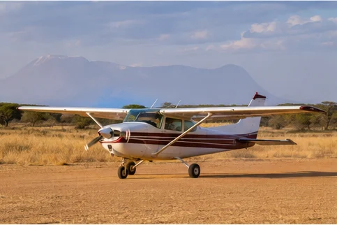 Light aircraft at a remote East African safari airstrip