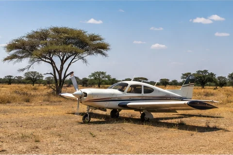Light aircraft at an East African safari airstrip