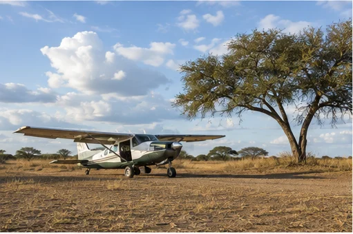 Light aircraft at an East African safari airstrip