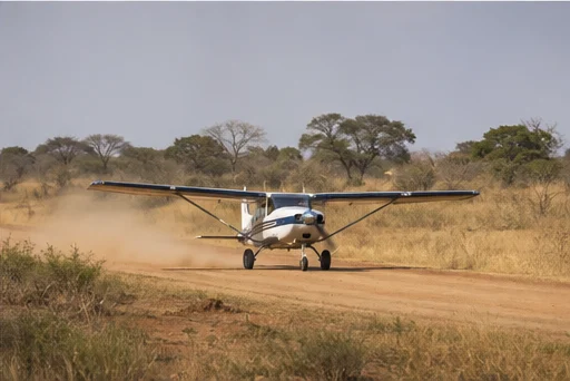 Light aircraft at an East African safari airstrip