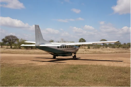 Light aircraft at an East African safari airstrip