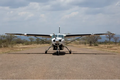 Light aircraft at an East African safari airstrip