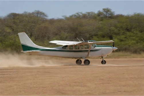 Light aircraft at an East African safari airstrip