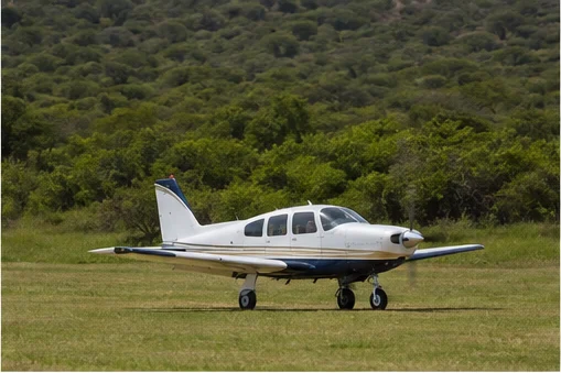 Light aircraft at a remote East African safari airstrip