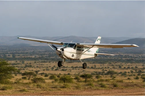 Light aircraft at an East African safari airstrip