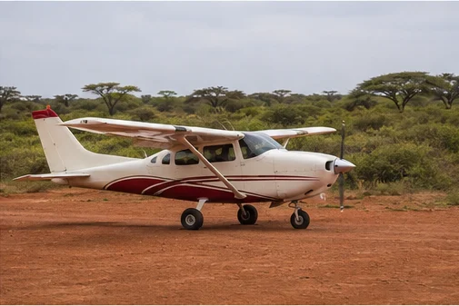 Light aircraft at an East African safari airstrip