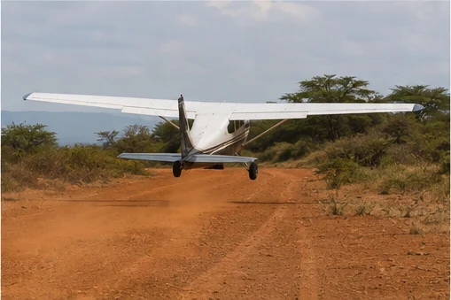 Light aircraft at an East African safari airstrip