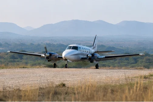 Light aircraft at an East African safari airstrip