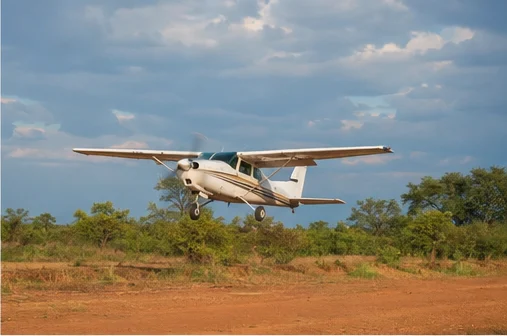 Light aircraft at an East African safari airstrip