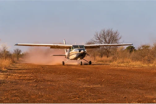 Light aircraft at a remote East African safari airstrip