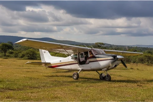 Light aircraft at a remote East African safari airstrip
